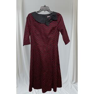 1950's Style Dress Red polkadot black bow Vogue Fashion Size M Vintage Woman's